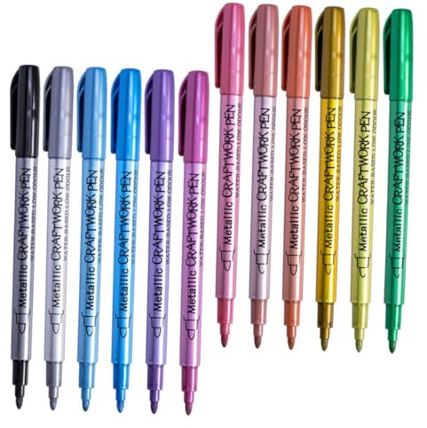 VILLCASE 12pcs Metallic Paint Pens Paint Markers for Pant Tire Oil-based Markers Wax Seal Pen Scrapbook for Metal Canvas Wood