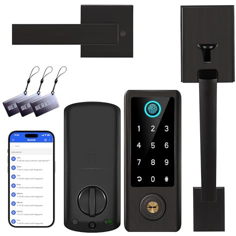BEBASIA - Serratura per porta con impronta digitale con maniglia, serratura per porta d'ingresso senza chiave, set di serratura per porta anteriore Bluetooth, catenaccio intelligente, tastiera