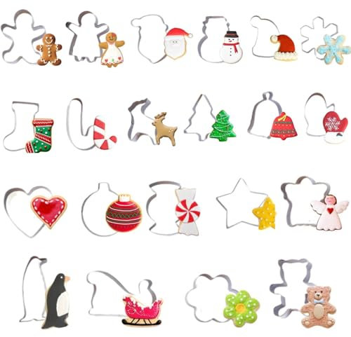 Mini Christmas Cookie Cutter Set,22 Pieces Biscuit Cutters Stainless Steel Christmas Tree Snowman More Shape for Baking