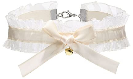 Watreketal Halskette,Schöne Spitzenhalsband mit Schleife elegante Vintage-Halskette mit weichem Halsband und Glöckchen Damenschmuck Cosplay