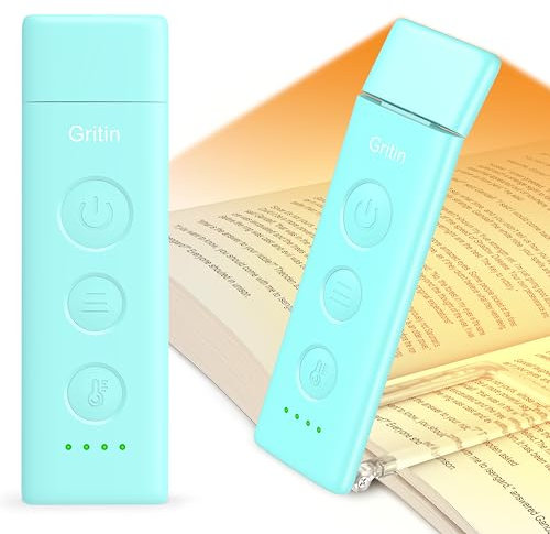Gritin Leselampe Buch Klemme Wiederaufladbare, Augenschonende Buchlampe Leselicht für Lesen ins Bett mit 3 Farbtemperaturen & Stufenlos Dimmbar, Winkel Eintsellbar Klemmleuchte, Blau