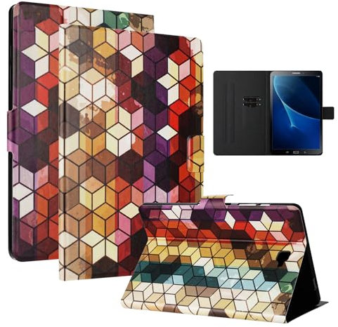LSPCASA Funda para Samsung Galaxy Tab A 10.1 (2016) Pulgadas PU Material Funda Tab A6 2016/T580/T585 con Ranuras para Tarjetas TPU Fundas con Cierre Magnético, Geometría