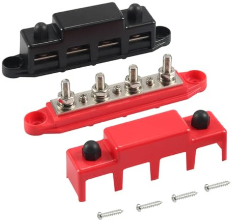 Roxvue 12-V-Sammelschiene, 4-Polig, 300 A, Stromverteilerblock, 5/16-Batterieklemmenblockbolzen mit Abdeckung und Kabelschuhen
