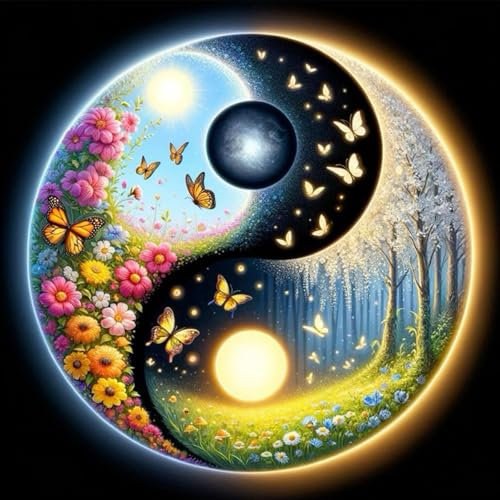 GHHKUD Yin Yang Landschaften Diamond Painting für Erwachsene, 5D DIY Diamant Painting Bilder für Erwachsene Anfänger, Diamond Art Painting Set, Full Drill Diamant Malerei für Dekoration 30x30 cm