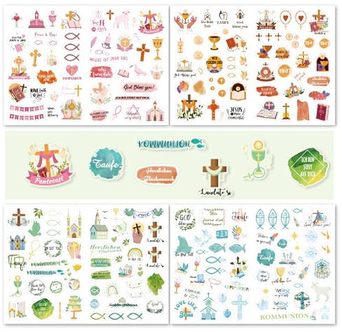 205 Stück Aufkleber Kommunion, Gästebuch Taufe Aufkleber Konfirmation Aufkleber Kommunion Sticker Scrapbook Karten Deko Fotoalbum Kommunion Taufe Konfirmation Mädchen Jungen