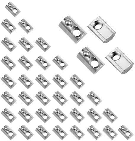 CHSEROK 40 Pezzi Dadi Scanalati a T M8, Dadi a Testa di Martello con Sfera a Molla, Profilo in Alluminio e Acciaio ai Carbonio Dado Scorrevole, per Telaio in Profilo in Alluminio, Edificio