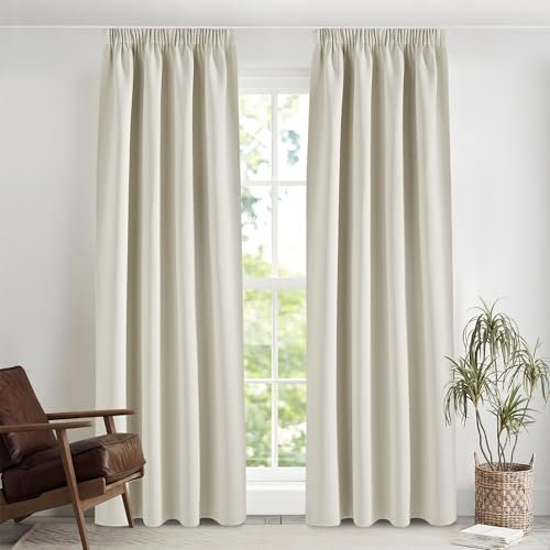 PONY DANCE 60-75% Verdunklungsvorhänge für Schiene 2er Set H 245 x B 140 cm Hellbeige, Thermal Blackout Curtains for Living Room & Bedroom Kräuselband Vorhänge Thermo Wärmeisolierend