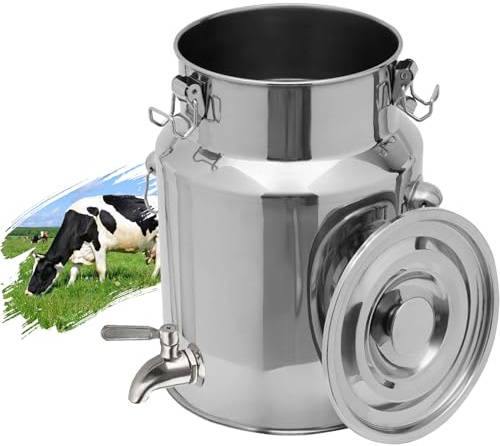Adima 5L/9L/14L/18L Pot à lait en acier inoxydable Bidon à Lait Bidon de transport de lait de ferme Pichet à lait Pot À Lait Hermétique en INOX avec Couvercle Et Robinet,18L