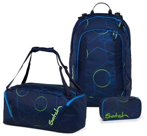 Satch Air Schulrucksack Set 3tlg. inkl. Schlamperbox und Sporttasche (Blue Tech)