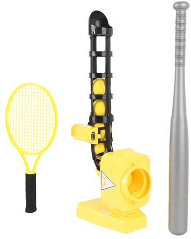 NOENNULL Pitching -Maschine für Baseballs, 2 in 1 Baseball -Tennis -Pitcher Automatische Pitching -Machine Set mit Baseballs Bat Tennis Schläger Jungen Mädchen Indoor Outdoor Sports (Gelb)