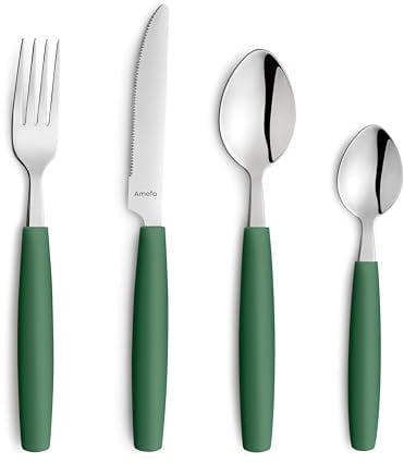 Beckmann & Rommerskirchen VALOA Besteck Set 4 Personen - 16-teilig - Dunkelgrün - Spülmaschinenfest - Hochglanzpoliert - Essbesteck: 4x Messer, Gabel, Esslöffel, Kaffeelöffel
