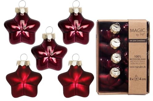 Christbaumschmuck Sterne 4cm Glas 8 Stück - matt & glänzend - Kleine Christbaumkugeln für Weihnachtsbaum - Weihnachtskugeln & Weihnachtsbaumschmuck zu Weihnachten Dunkel Weinrot Bordeaux - Smooth Port
