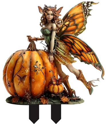 KESOTO Gartenstecker Dekoration für Halloween, Halloween-Kürbis-Feenfigur-Stecker, Gartenstecker aus Acryl Feen mit Kürbis Wetterfest für Außenbereich Hof, Terrasse, Balkon, Blumentopf