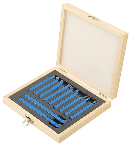 Mreryyse Outils de tour Bits, 11pcs Burins en Carbure de Tungstène, Jeu de Burins de Tournage en Carbure, 8x8mm Tipped Weld Fraisage Set doutils de Coupe, Tournage Jeu doutils avec Caisse en Bois