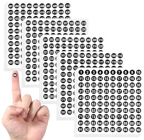 1-500 Zahlen Nummern Aufkleber Sticker Klebezahlen, 75 Blatt Zahlenaufkleber, 15 Sets 1 cm Selbstklebende Kleine Inventaraufkleber für Büros Schließfächerheim Klassifikation (7500 Stück, Schwarz)