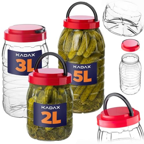 KADAX Vorratsgläser mit Deckel, 3er Set, Vorratsdosen aus Kunststoff, Aufbewahrungsgläser, Vorratsbehälter für Lebensmittel, Kunststoffbehälter, Plastikdosen (2L, 3L, 5L)