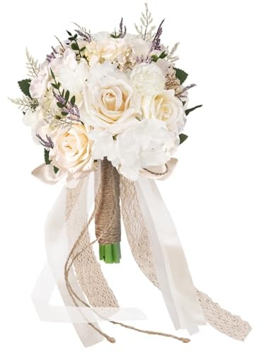 Licsaliwe Bouquet da Sposa con Rose Artificiali, Bouquet da Sposa con Champagne Bianco per Cerimonia