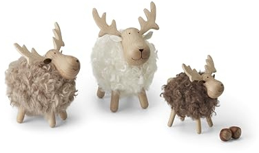 Philippi NILS Elch, Deko-Figur, Weihnachtsdekoration, Buchenholz mit Webpelz (Größe S)