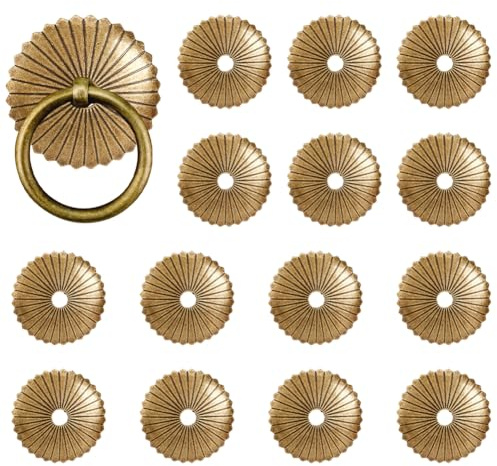 SUPERFINDINGS 14 Pièces Rondelles en Laiton Garniture de Meuble Antique Bronze 3.9cm/1.5 avec Trou de 6.5mm Rondelles de Bouton Décoratives Fleur Métal Plaque de Support pour Poignées
