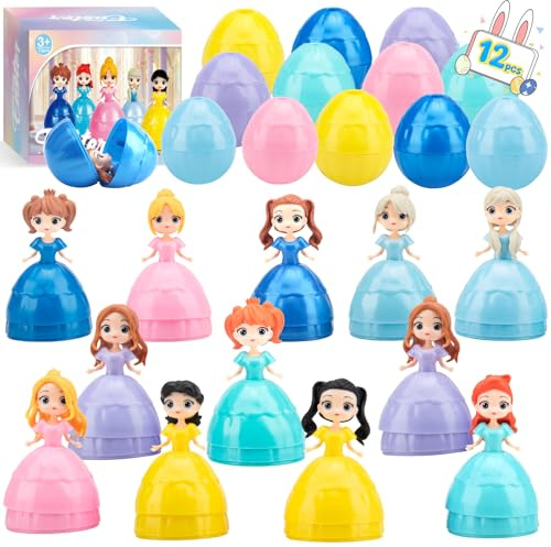 Ostergeschenke für Kinder, 12 Stück Ostereier gefüllt mit Prinzessin-Spielzeug für Mädchen, Ostereier Perfekt für Osterkörbchen, Deko für Party, Klassenzimmer & Osteranreize Perfekte Partygeschenke