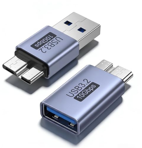 leizhan Adaptador USB a Micro B (Paquete de 2), USB 3.2 10 Gbps USB-A a Micro-USB-B Macho, Compatible con Western, Toshiba, HDD, Seagate, WD, etc.