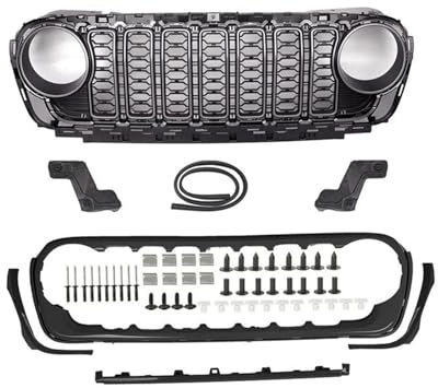 Griglia Anteriore Dell'auto Per Jeep Per Wrangler JL JT 2018-2024 Plastica ABS Una Varietà Di Colori Auto Paraurti Anteriore Griglia Maglia Accessori Ricambio Griglia paraurti(Bright black)