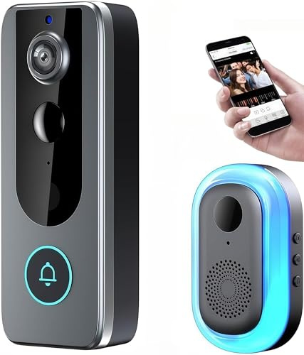 AAFGVC Purepeeki Wireless Video Doorbell Camera -Doorbell Camera Wireless IP65 Waterproof 4000mAh Battery Free Cloud Storage SD Card Motion Detection