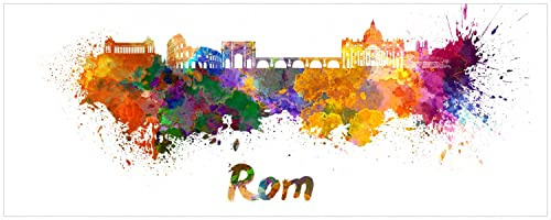 Wallario Memoboard aus Glas mit Motiv, Magnet-Tafel in 32 x 80 cm in Premium Qualität Städte als Aquarell - Skyline von Rom