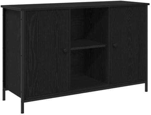GeenYuu Ensemble Meuble TV Mural chêne Noir 101 x 35 x 65 cm avec étagères, Porte et Rangement pour Salon, Console Support télévision Design Moderne Industriel Bois et métal