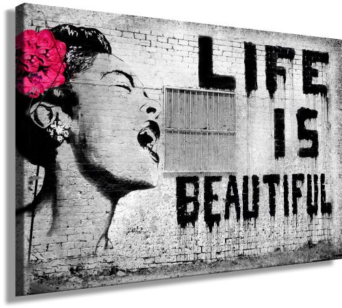 Banksy Druck auf Leinwand 'Banksy' Graffiti - Bild 120x80cm, Pop Art Kunstdruck, Wandbild, Deko