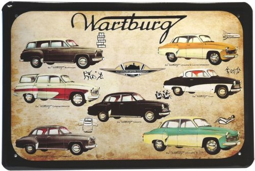 Blechschild Wartburg Modellübersicht Ostalgie DDR Auto 20 x 30 cm Reklame Retro Blech 16