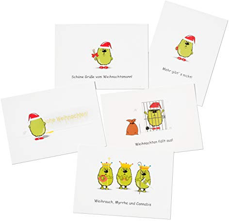 10er Set Weihnachtskarten lustig und witzig mit Grummelzwerg (5 Motive)