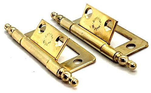 2 x Flush 50mm Hinges Polished Brass Effect with Finial Ends