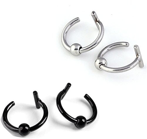 JOVIVI Edelstahl 16G Fake Piercing Ringe Lippe Ohrringe Nasenpiercing Körperschmuck,Kein Ohrloch Erforderlich, 2 Paare