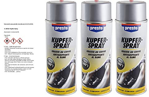 3x 400ml Presto Kupferspray Kupfer Spray Kupferfett Sprühkupferfett Kupfer Fett Dose