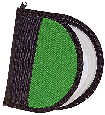 Alevar Custodia Porta CD da 12 Posti, Organizer Portatile in Tessuto con Chiusura a Cerniera per CD DVD e Blu-ray, Formato 16x17x2,5 cm, Colore Verde, Confezione da 1 Pezzo