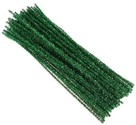 Toyvian 100Pcs Pfeifenreiniger Chenilledraht Kinder Basteln Pfeifenputzer Weihnachten Glitzer Deko 30 CM (Grün)
