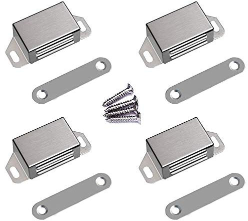 WOOCH Magnetischer Türschnäpper – 9 kg hohe magnetische Edelstahlschnäpper für Küche, Badezimmer, Schrank, Schrank, Schrank, Schrank, Tür, Schublade, Riegel (2,1 in Silber) 4 Pack silberfarben