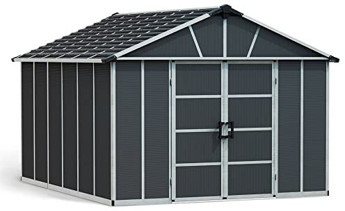 Canopia by Palram Gerätehaus Yukon 11x13.1 Geräteschuppen Metall 395 x 332 cm Grau Polycarbonatplatten rostbeständig UV-Schutz