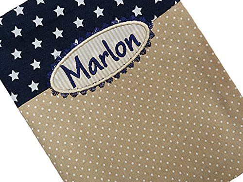 bestickter HeftUmschlag A5 *** BUTTON + Name *** //marine - natur// (Innenfach - 20 Schriftarten - waschbar) U-Heft * HA-Heft * Kladde