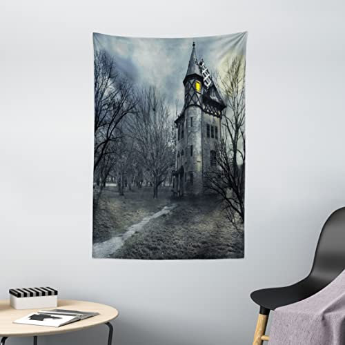 ABAKUHAUS Halloween Wandteppich, Gothic Spukhaus, Wohnzimmer Schlafzimmer Heim Seidiges Satin Wandteppich, 100 x 150 cm, Teal