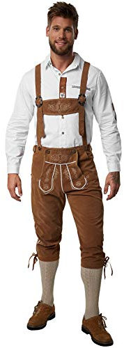 dressforfun 900815 Männer Lederhose mit Träger, Kniebund Hose in klassischer Optik, mit dezenten Stickereien, braun - Diverse Größen - (XXL| Nr. 302839)