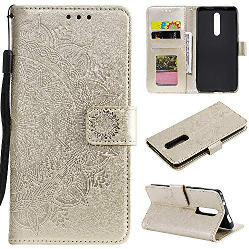 CoverKingz Handy Case kompatibel mit Xiaomi Mi 9T / Mi 9T Pro - Handy Cover mit Kartenfach Phonecase - Smartphone Hülle klappbar Motiv Mandala Gold