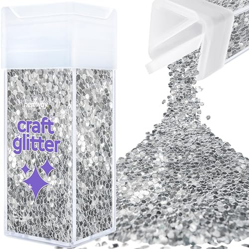 Hemway Premium Craft Glitter Shaker - Silver | 110g Super Chunky Metallic Flake Sequins for Resin & Epoxy Crafts | Craft Supplies for Festival, Tumblers, Body, Face, Eye & Nail Art