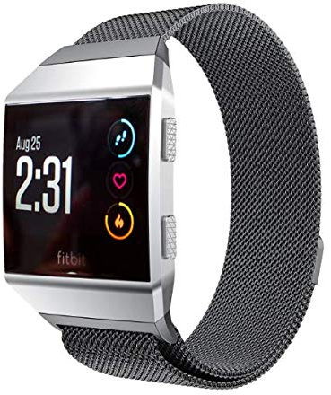 By Qubix - Kompatibel mit Fitbit Ionic Milanese Armband - Größe: Small - Schwarz - Kompatibles Fitbit Armband, Small, Edelstahl