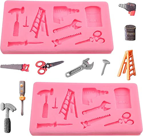 Fdit Kuchen-Backform, 12X8X5,5cm 3D Silikon Fondant Formen Lovely Spanner Schere Fondant Formen Topper Hammerschlüssel Werkzeuge DIY-Backformen