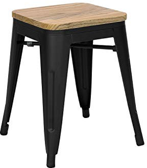 Vaukura Taburete Bajo Oliix Madera Mate - Taburete Estilo Industrial (Negro)