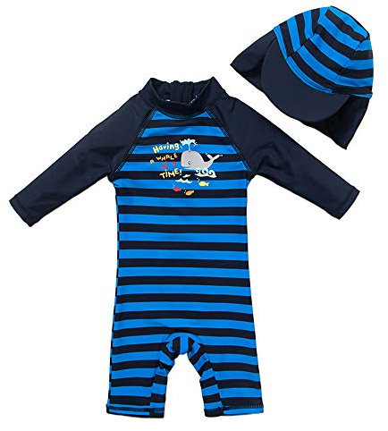 upandfast UV-Schutz einteiliger langärmliger Badeanzug mit Reißverschluss für Baby Jungen(Dunkelblau,24-36 Monate)