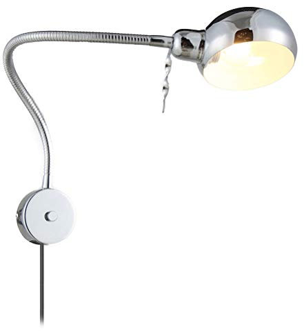 Wandleuchte mit Dimmbare Flexible Schwanenhals Arm, Wand montiertes Arbeitslicht,Bettlampe Drehschalter Leseleuchte Metall Wandlampe Wandstrahler für Schlafzimmer Wohnzimmer Büro, E27 Max 40W, Silver