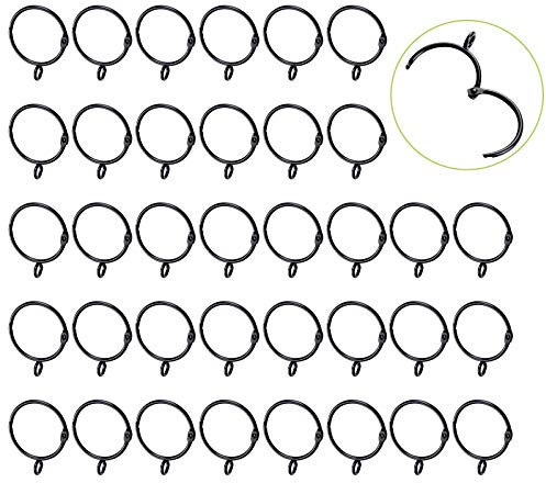 UFURMATE Anneau de Rideau, 36 Pièces Anneaux de Rideau en Métal Anneaux de Draperie à œillets Ouvrables Noirs pour Filet de Voile de Tige Romaine, Diamètre Interne de 38 mm
